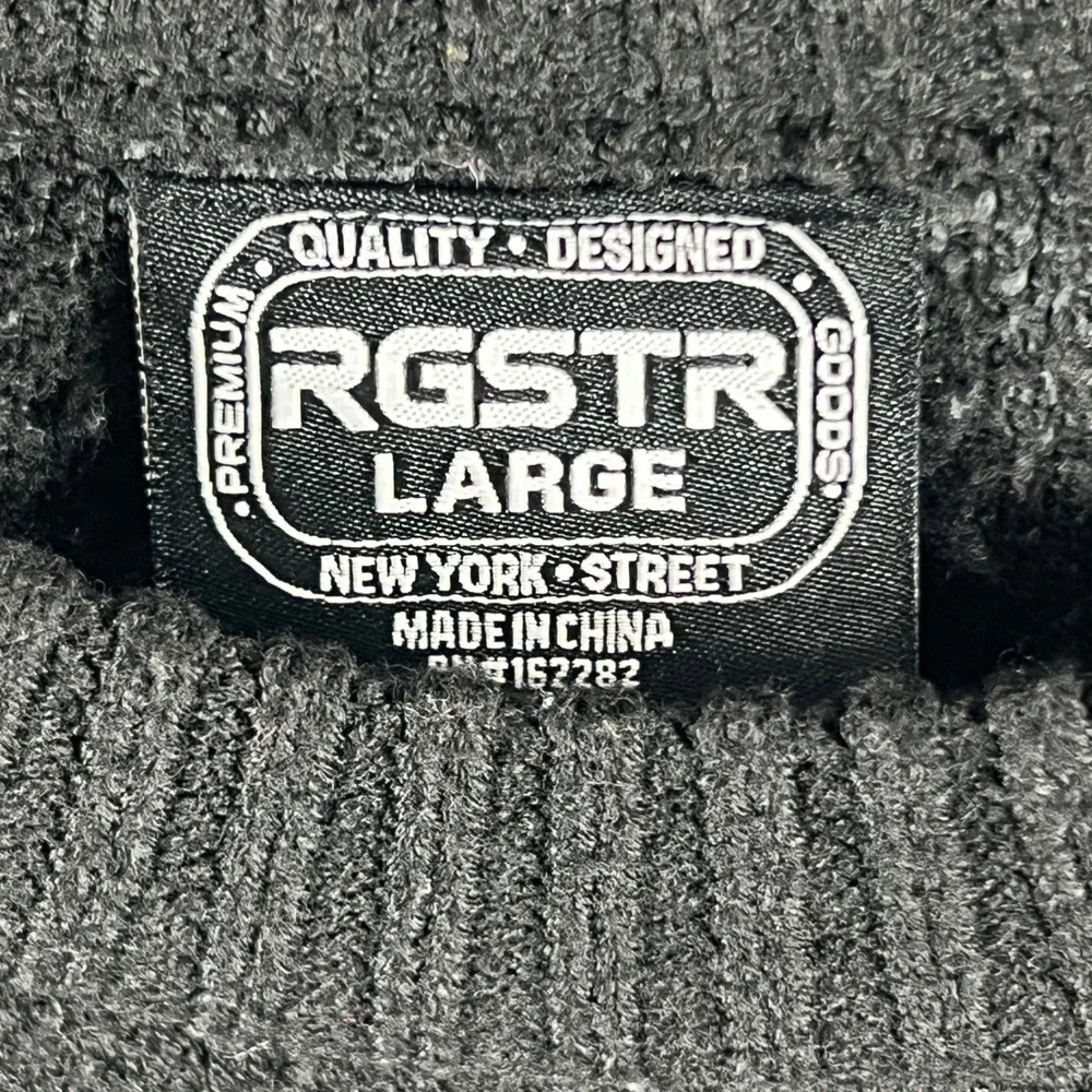 RGSTR Mens Large Black Crane Cherry Blossom Mount Fuji Graphic Knit Sweater